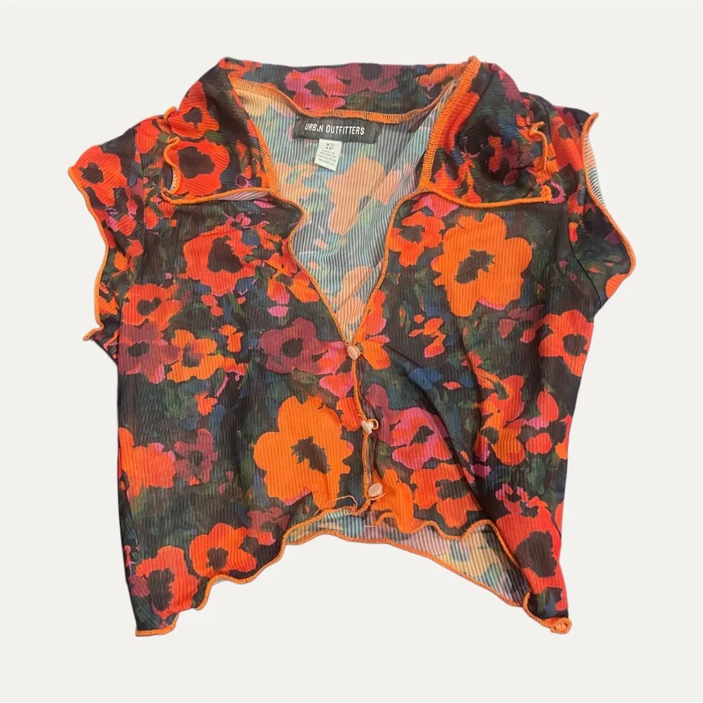 Urban Outfitters 70s style Vibrant Floral Sheer Crop Top - Picture 1 of 4
